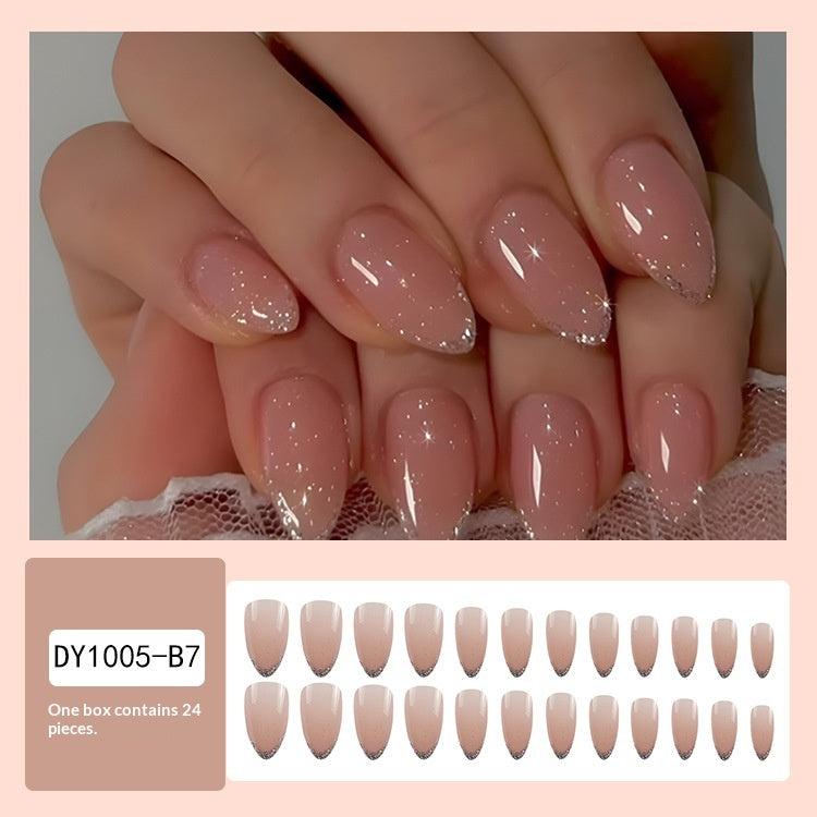 Stickers 24 pièces de ongles en forme d'amande courte avec poudre de paillettes