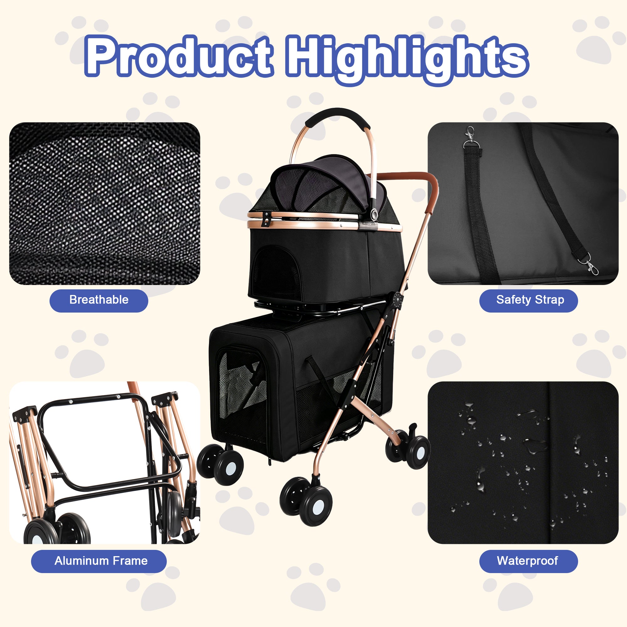 Poussette double pour chiens et chats