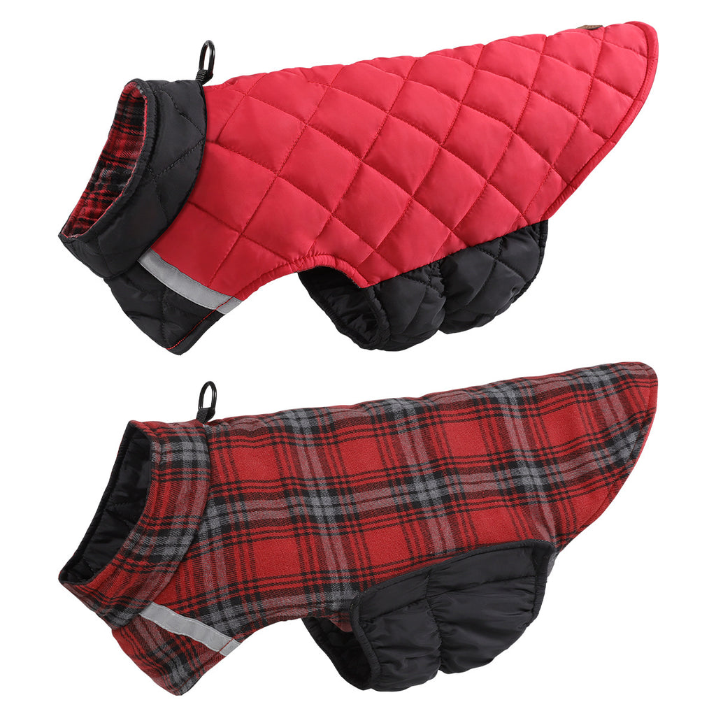 Vêtements de chien pour l'automneHiver Vêtements de chien à deux sides Reflective Plaid Dog Vest Pet Clot