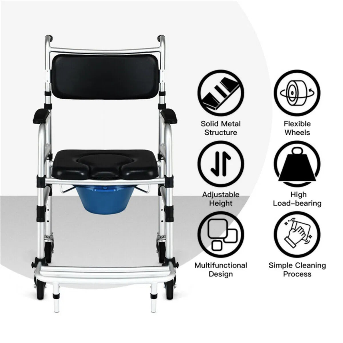 2-en-1 en aluminium Commode douche bain/toilette en fauteuil roulant utilisation