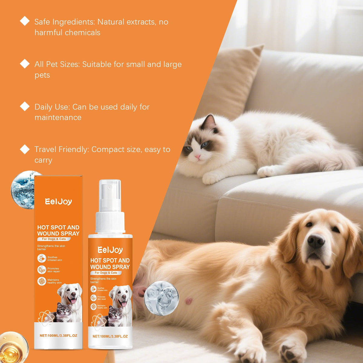 Spray soin de la peau chat et chien Nettoyage de la peau confortable et doux Spray soin quotidien