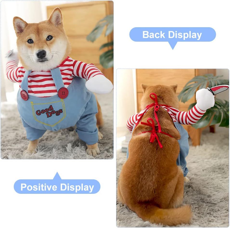 Pantalon à harnais rayé pour chiens et chats Harnais amusant avec couteau pour ensemble 3 pièces d'Halloween