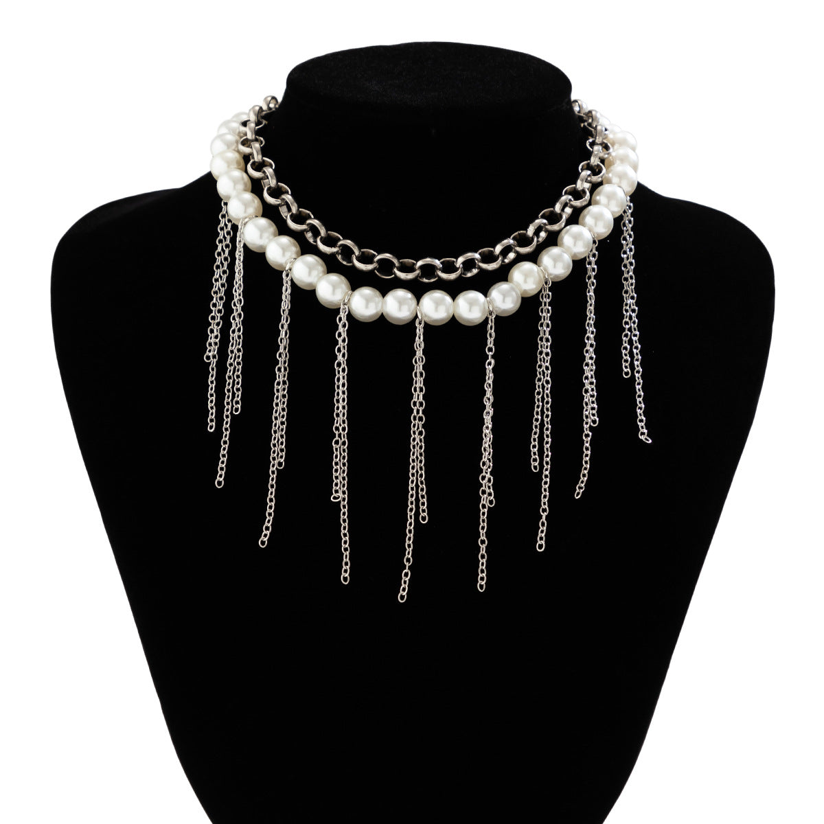 Pearl Tassel Fun Design Double couche Collier rétro Accessoires pour femmes