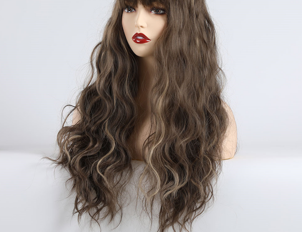 Brun couleur mixte longs coups cheveux bouclés
