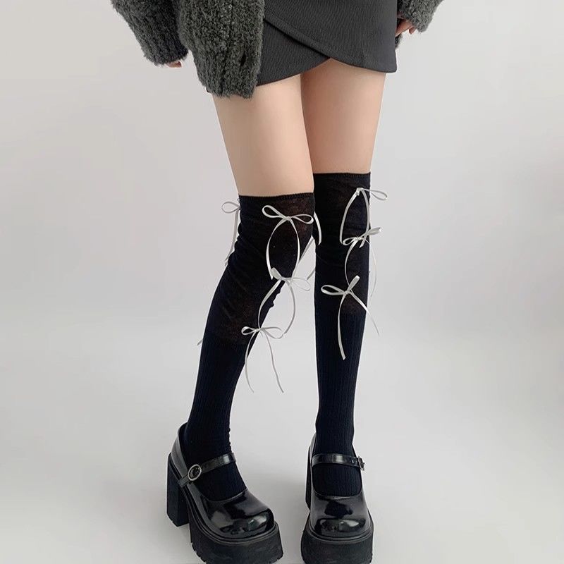 Femmes SpringAutomn Bas minces avec patchwork et Bowknot