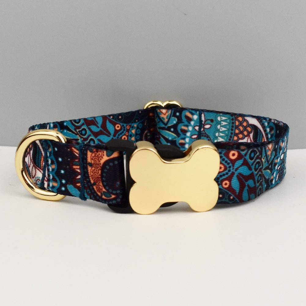 Style ethnique Webbing Bone Buckle imprimé collier pour animaux de compagnie