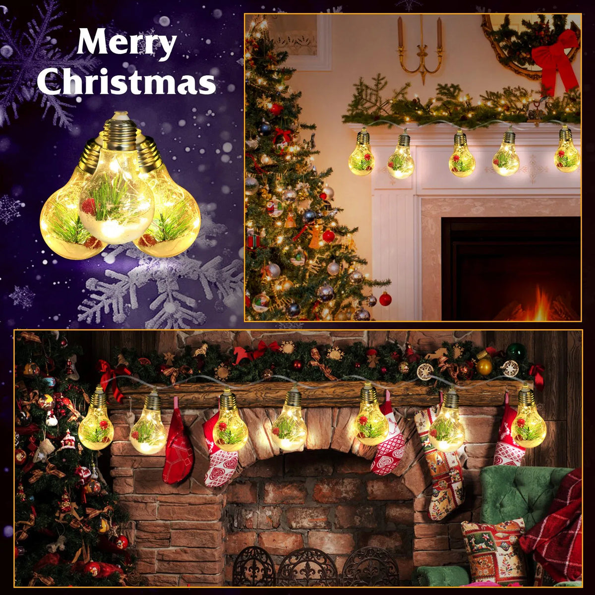 13.78FT Noël Snow Globe chaîne de lumière batterie alimenté 10 ampoules LED intérieure Noël Li