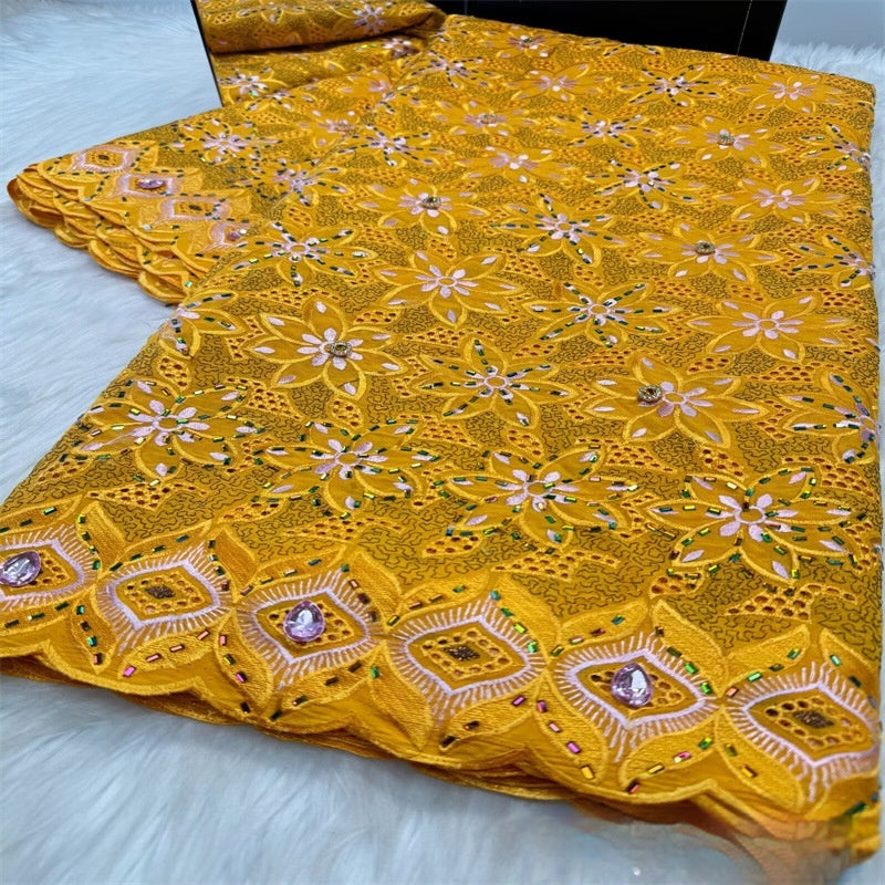 Tissu de dentelle florale africaine tout coton