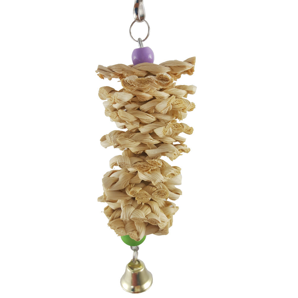 Jouet de perroquet d'oiseau avec Cage de suspension de bite en bois naturel de Bell