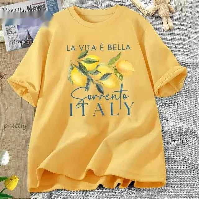 T-Shirt de coton d'été pour femmes au citron italien