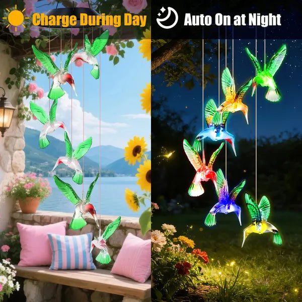 2PCS Colibri solaire vent Chimes avec changement de couleur LED lumières