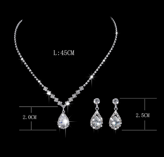 Pendentif Zircon Drop Pendentif Chaîne Bride Claw Chaîne Strass Collier Boucles d'oreilles Deux Piec