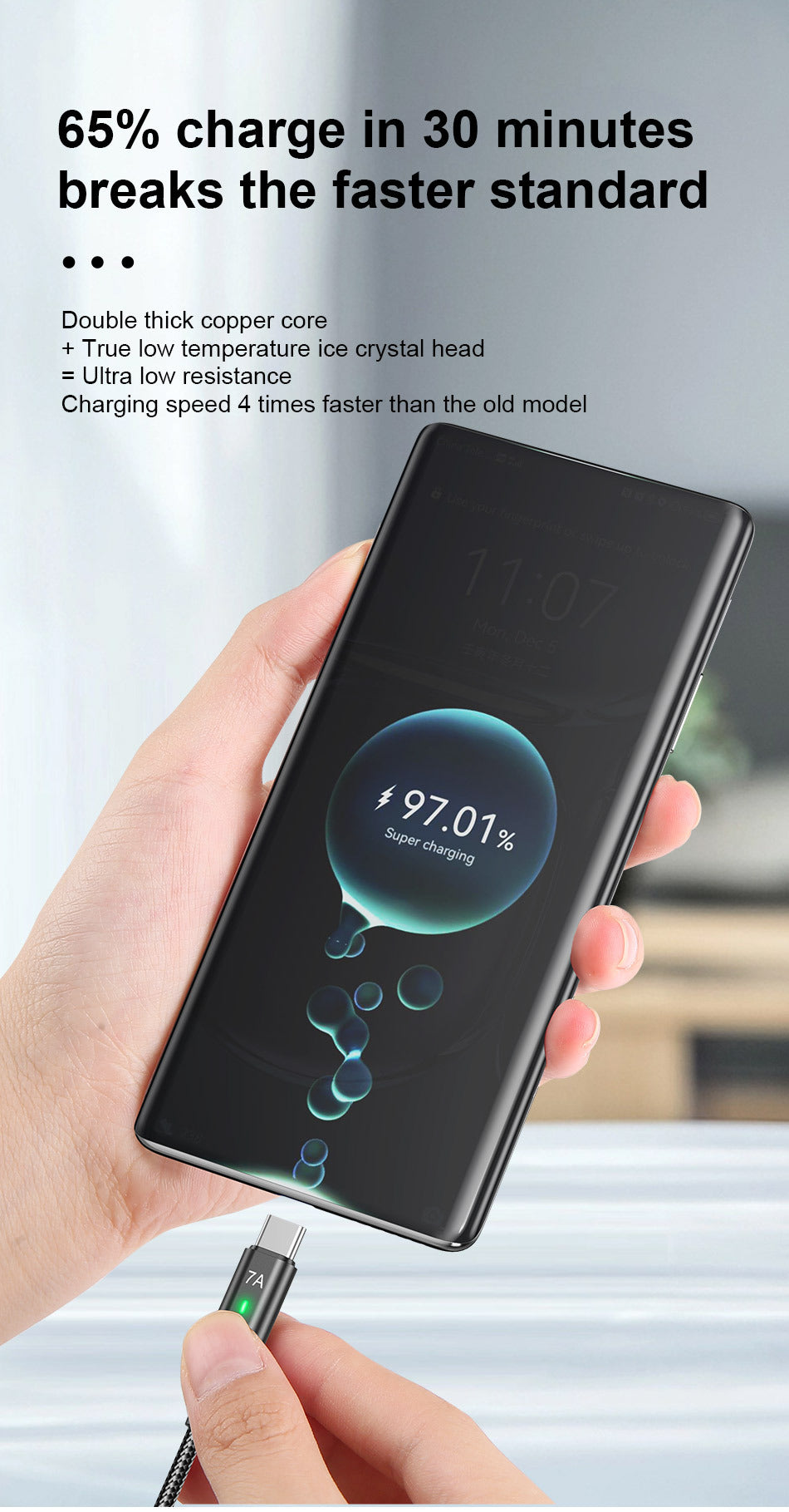 7A Android tressé long 2M câble de charge