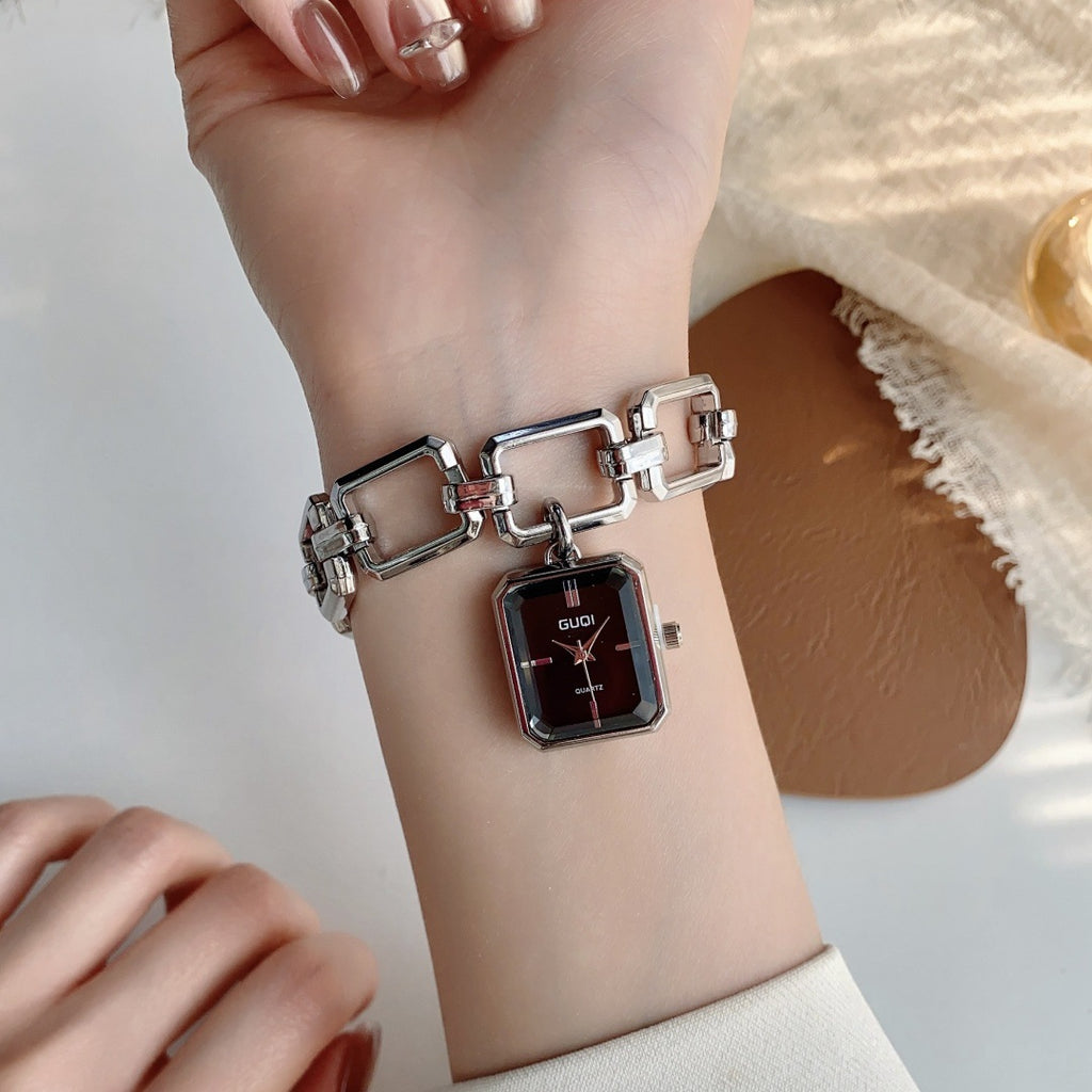 Femmes Montre décorative avec pendentif carré et style bracelet