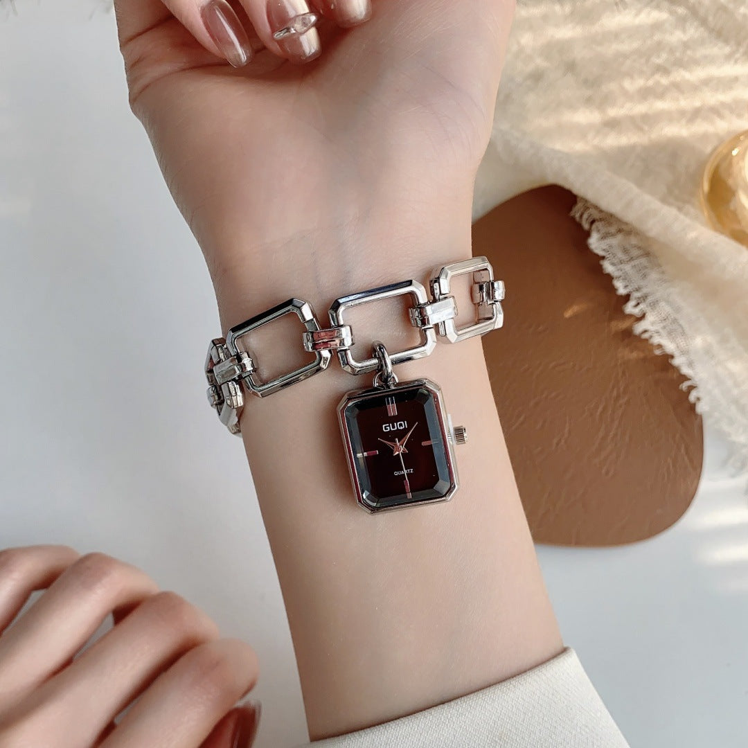 Femmes Montre décorative avec pendentif carré et style bracelet