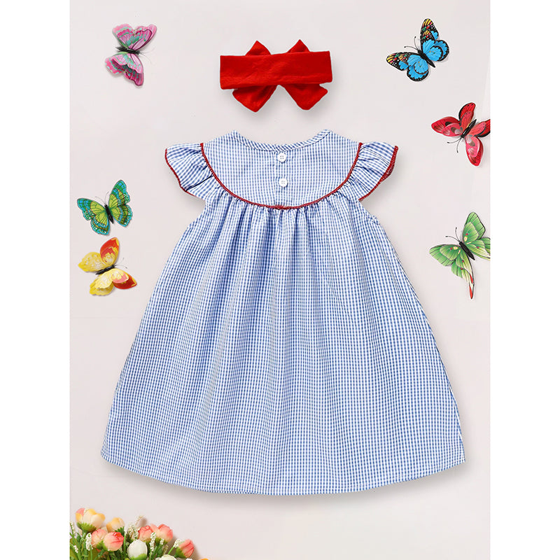 Bébé Filles 4ème De Juillet Robe Gingham American Drapeau Blanc Bleu Couleur Bloc Indépendance Jour