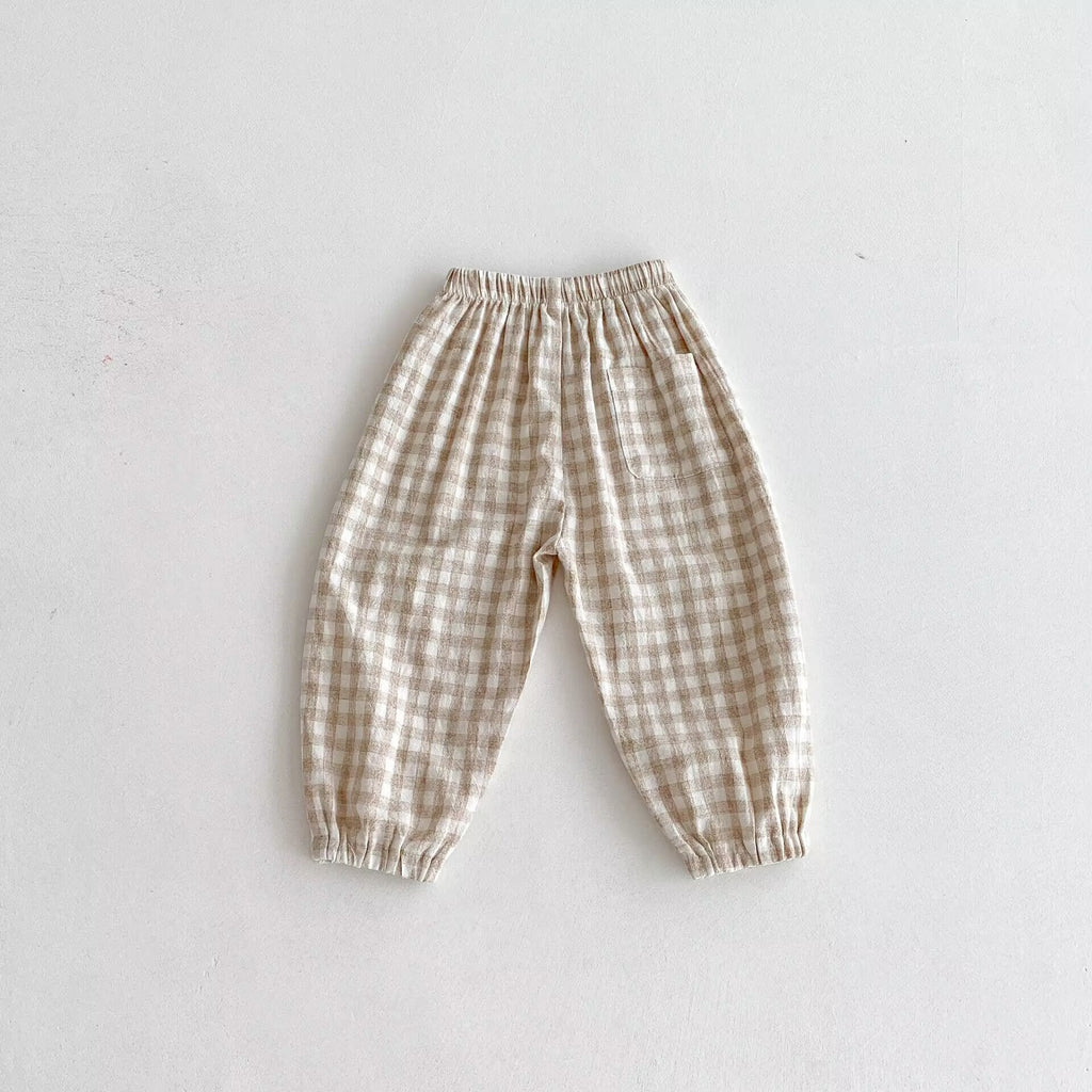 Danss Summer Pantalon de Plaid pour enfants Style mince de lin