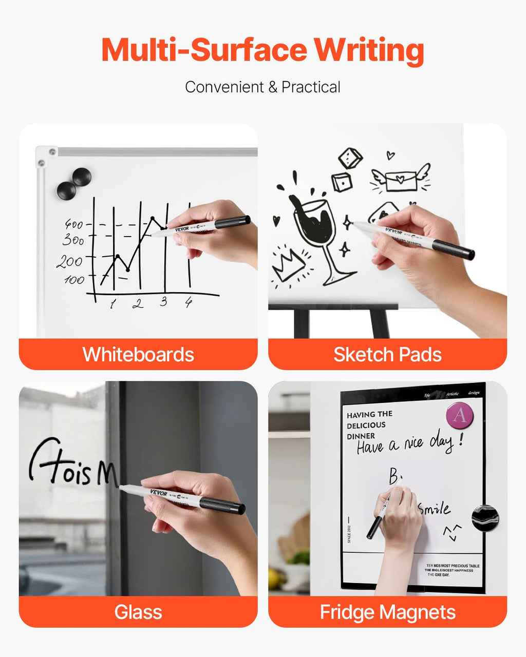 Marqueurs d'effacement à sec 36 Nombre Black Whiteboard Marqueurs Fine Tip Low Odor