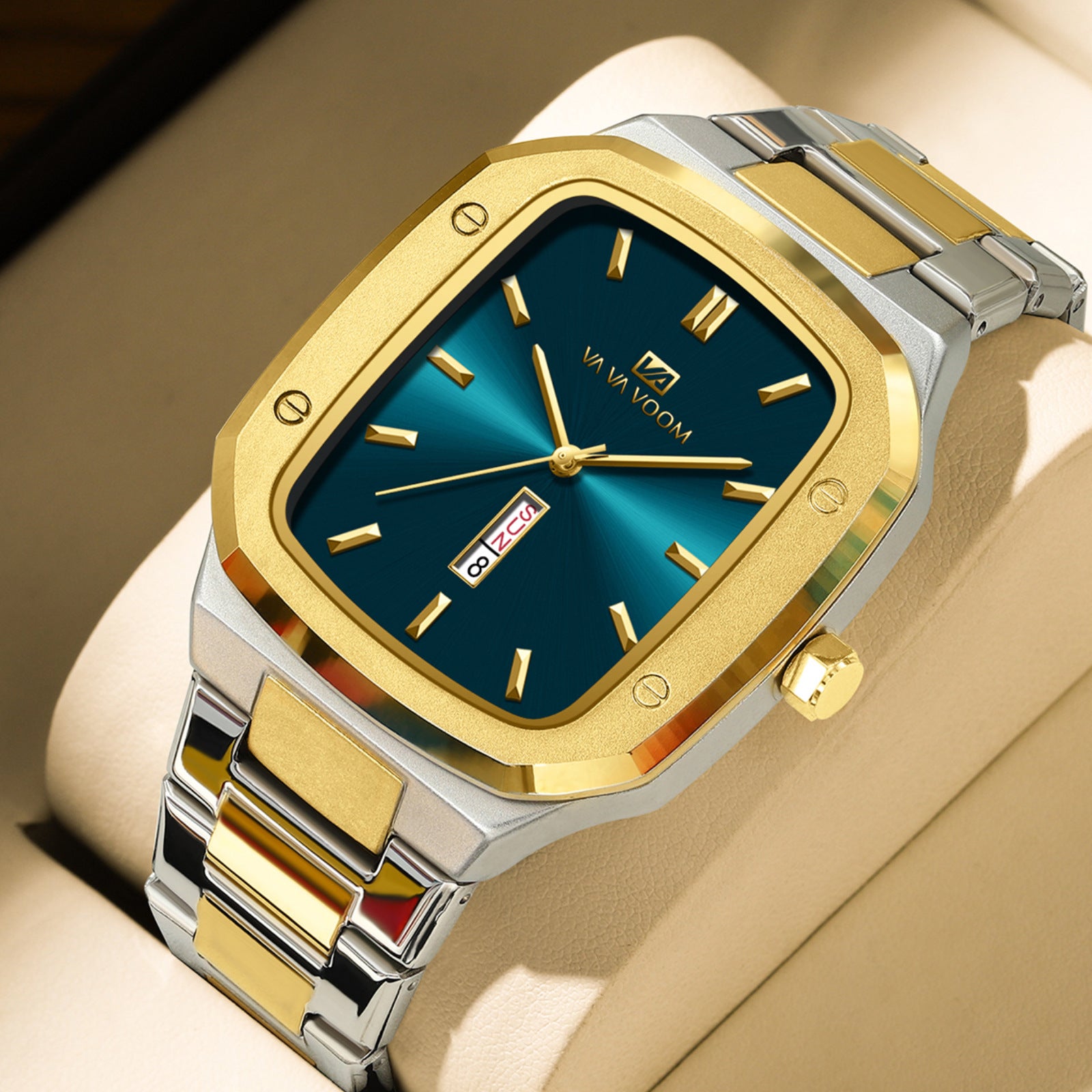 Business Rectangulaire Creative Dual-Date Steel-Strap Mens Watch