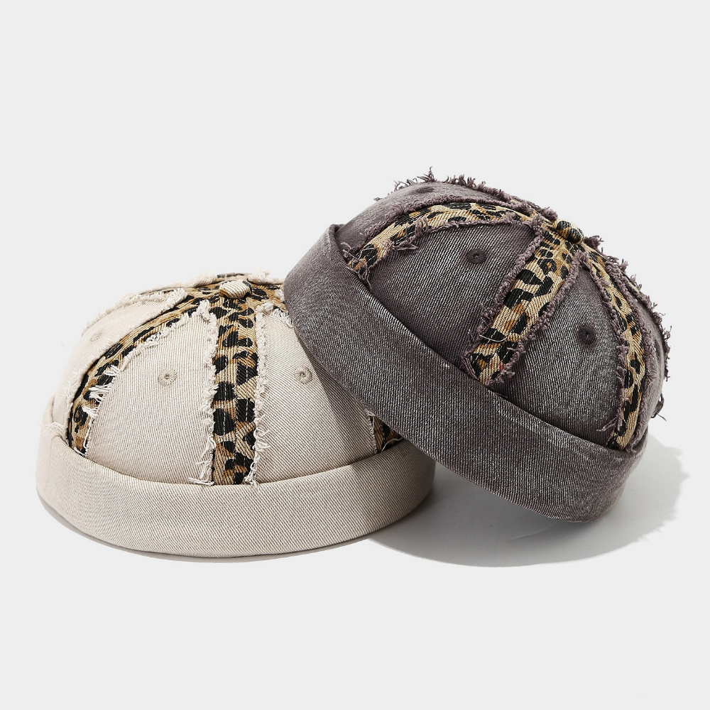 Été hommes et femmes lavés affolés Fringed Leopard Imprimer Patchwork Chapeau supérieur pour un R