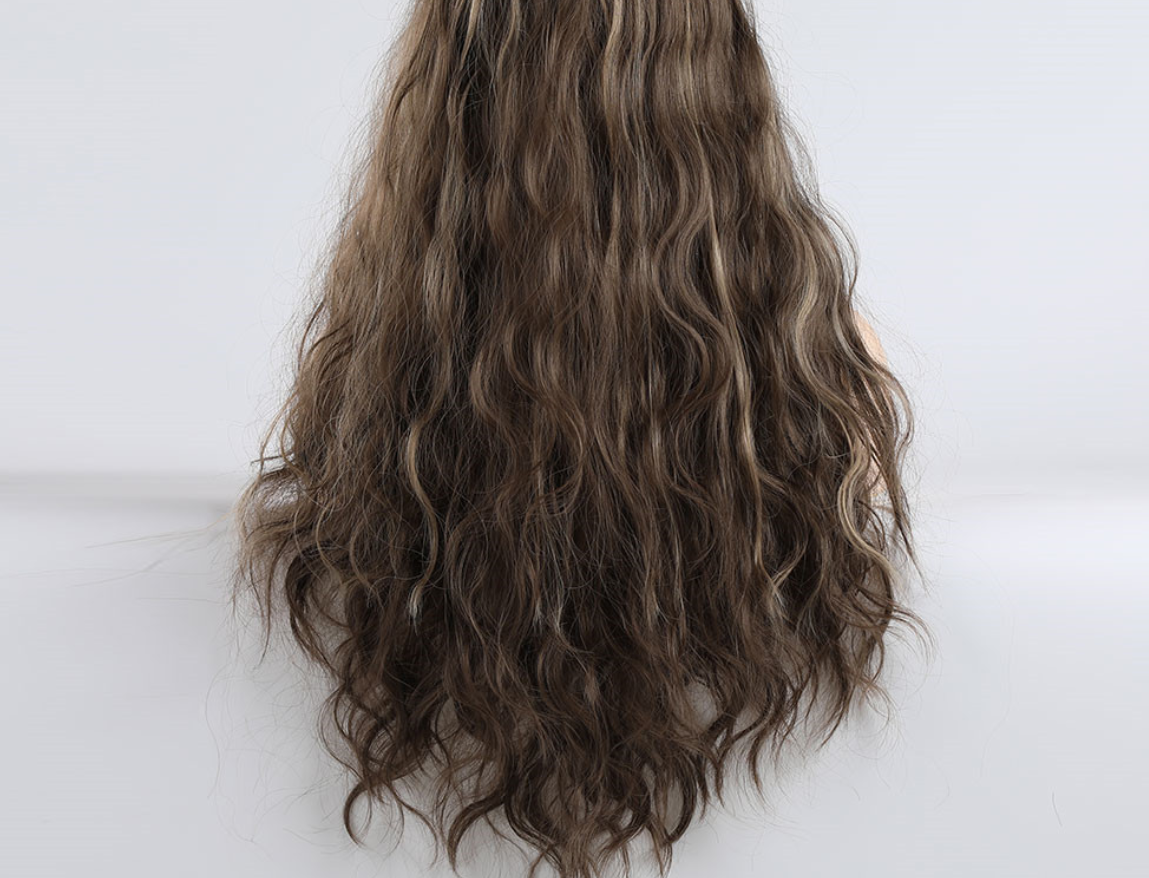 Brun couleur mixte longs coups cheveux bouclés