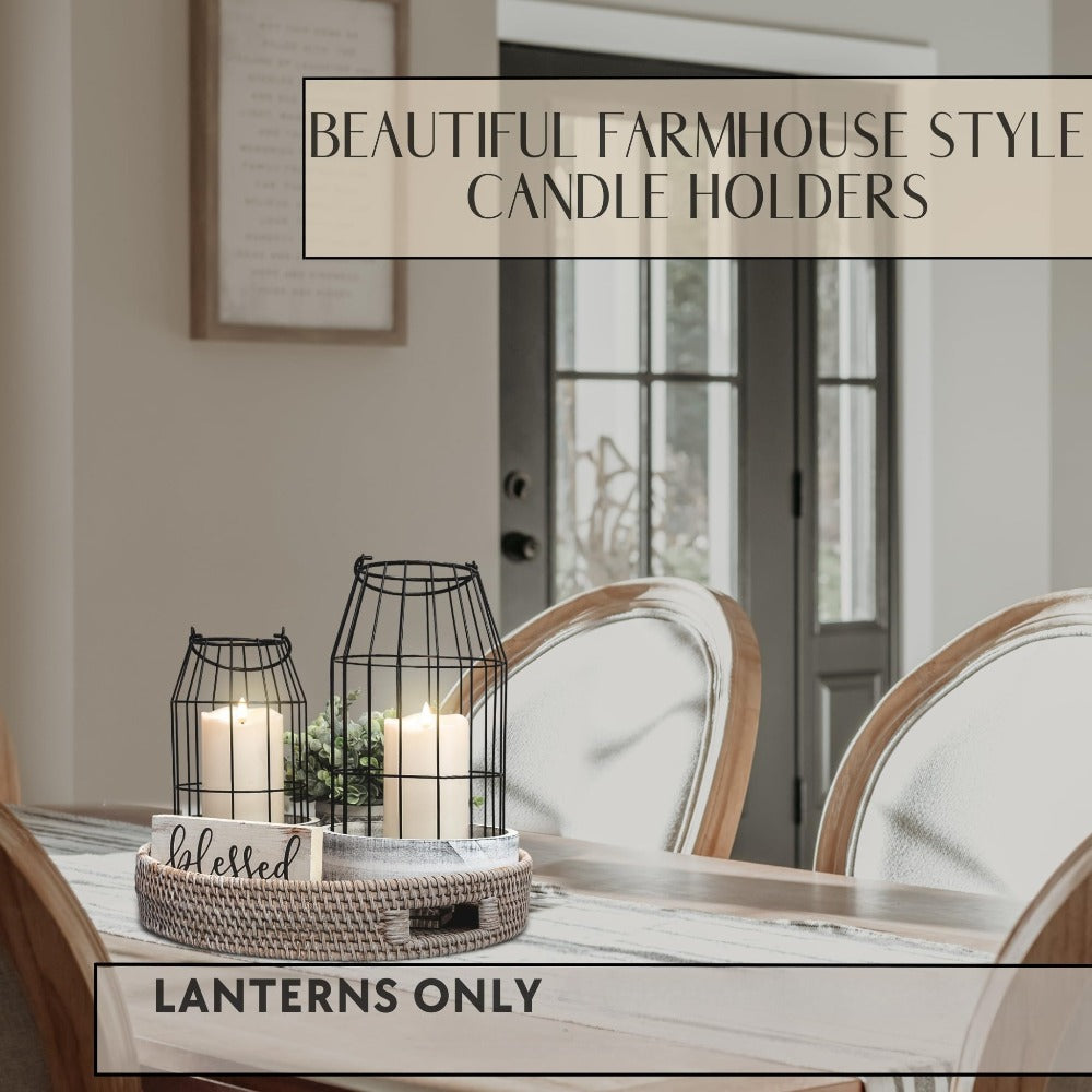 Set de lanterne rustique 2 pièces dans un style de maison de campagne – supports de bougie en bois blanc et