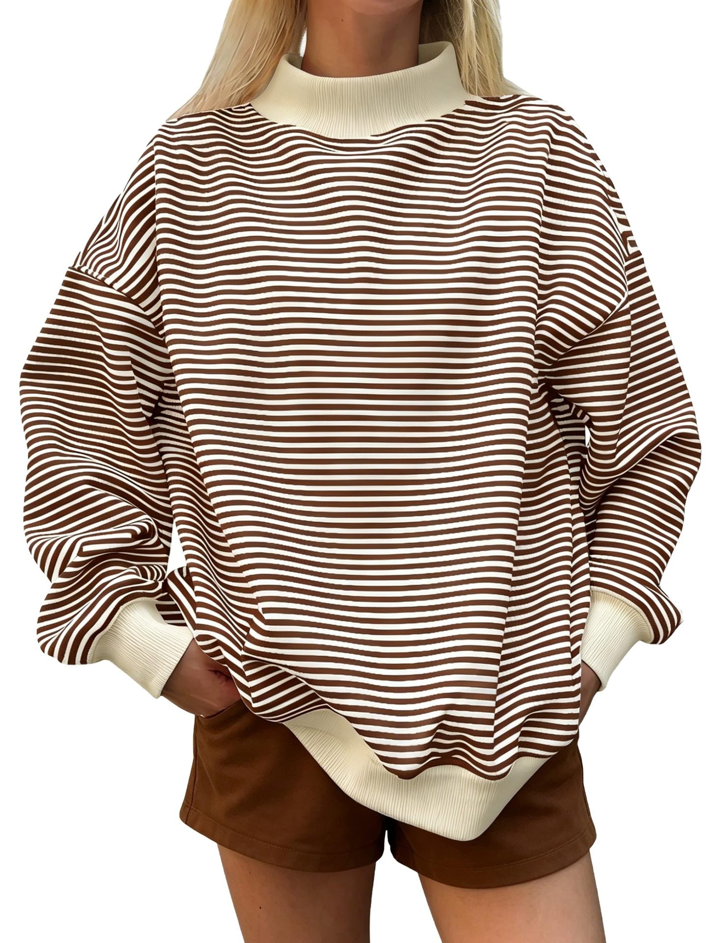Fashion d'automne pour femme Pull à manches longues rayé