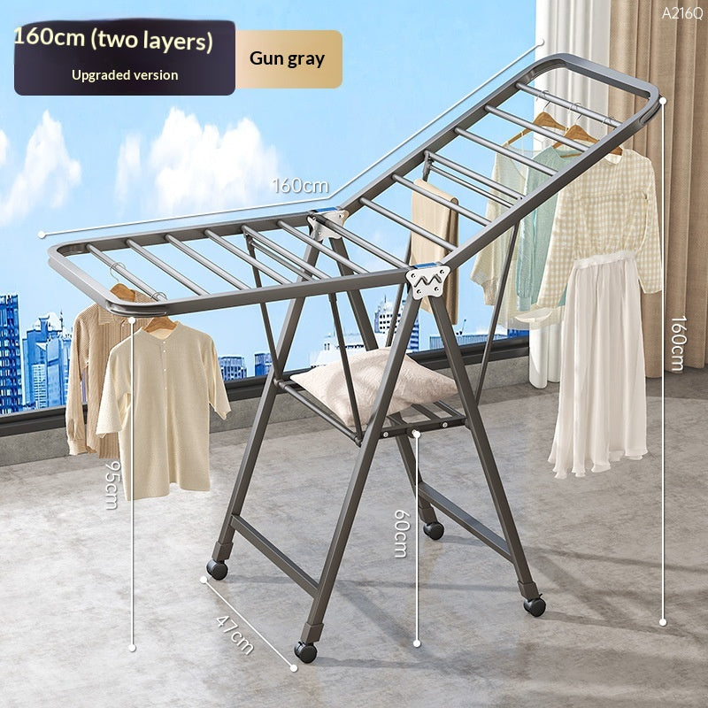 1.6-mètre Gun Gray - Double couche de séchage d'airRack pliant Balcon ménager Movable