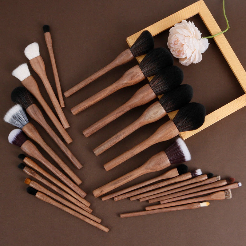 H Set Brosse Vintage Brosse de maquillage en noyer noir doux