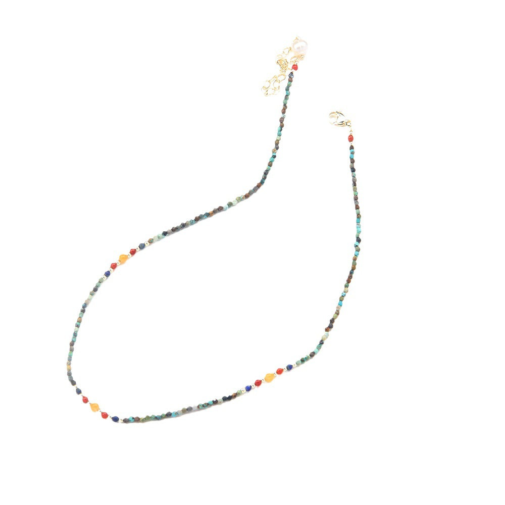 Mignon simple cassé collier en argent pendentif perle naturel perles colorées chaîne de col