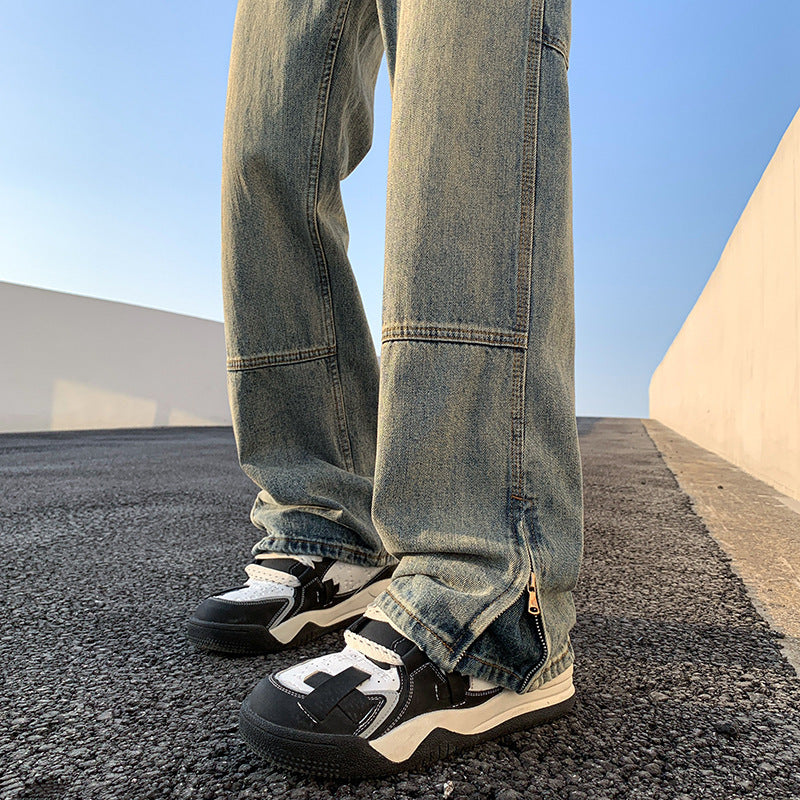 Hommes Relaxed-fit Straight-leg Slit Bootcut Pantalons