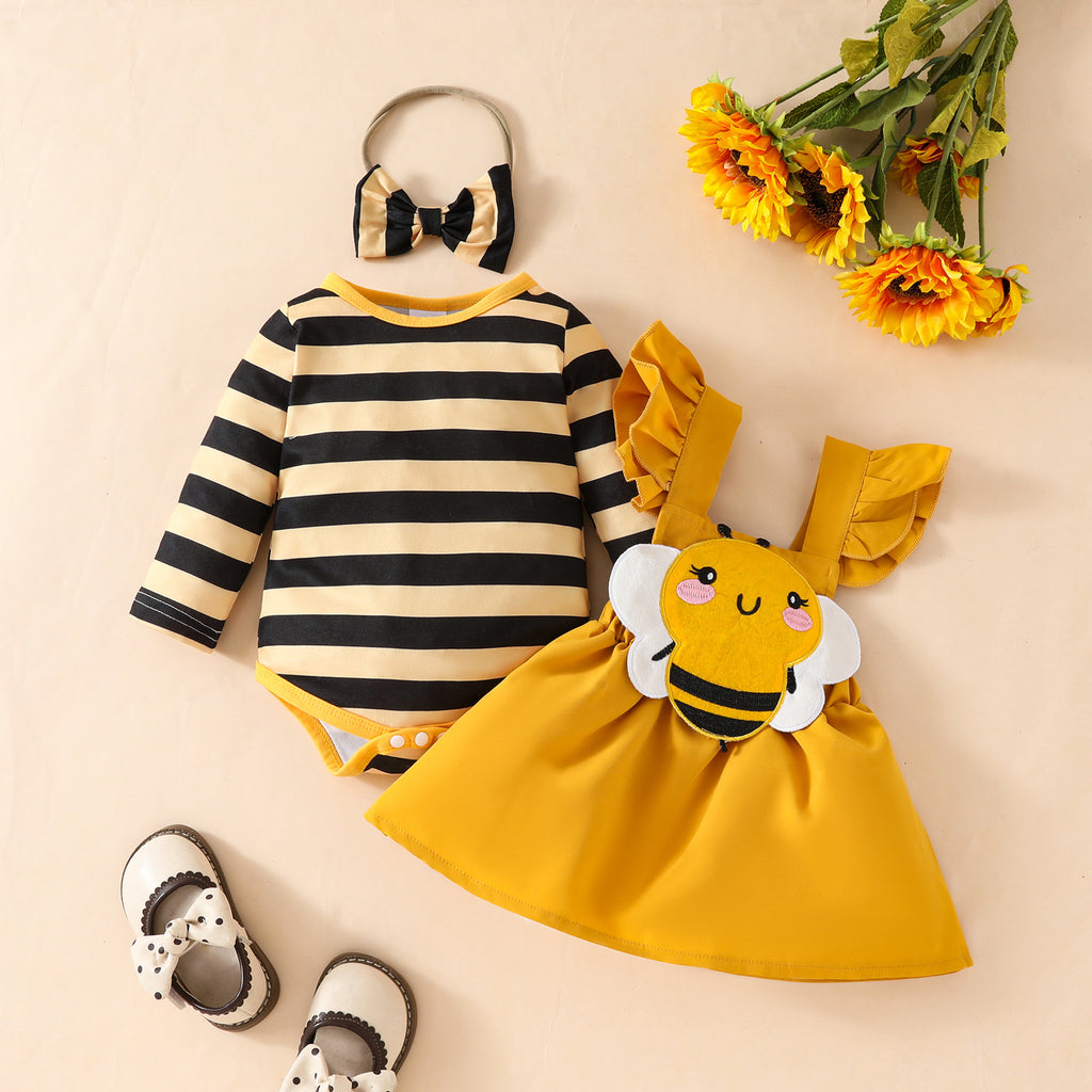 Bébé mignon petite bande d'abeilles manches longues Triangle Romper costume