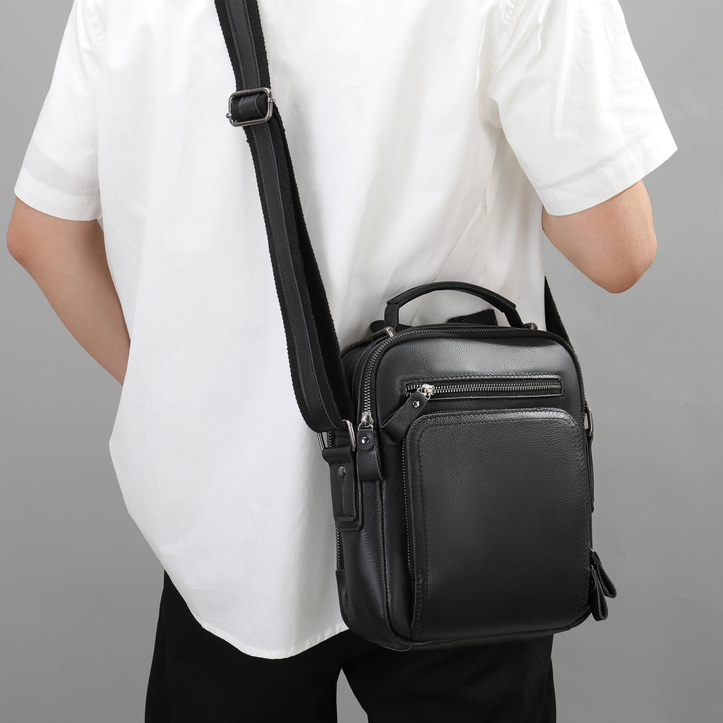 Véritable sac de corps croisé en cuir Hommes Cheval fou Sac d'épaule en cuir multifonctionnel