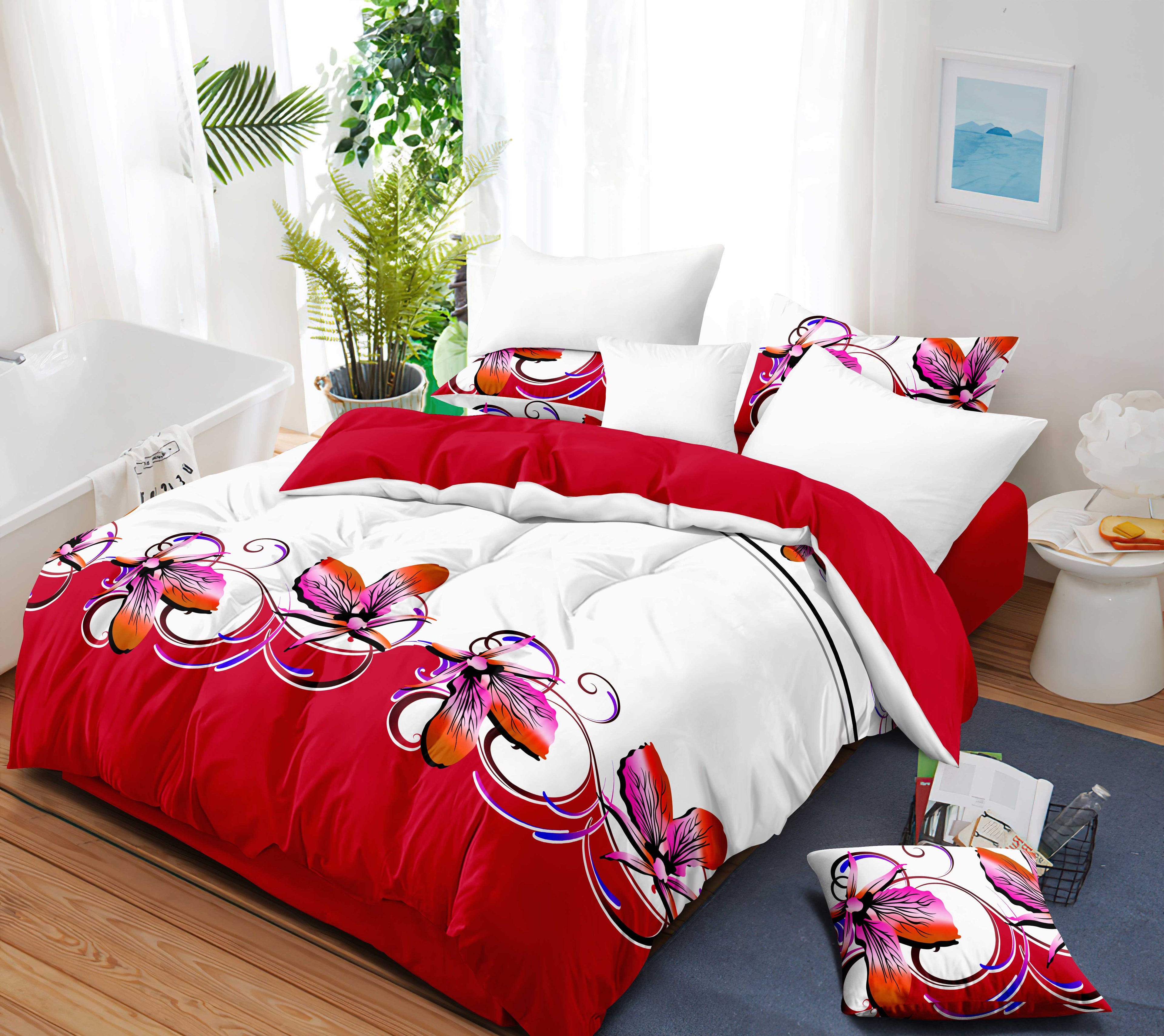 Couche de lit et rideau rouge et blanc 9 pièces pour le roi de Californie