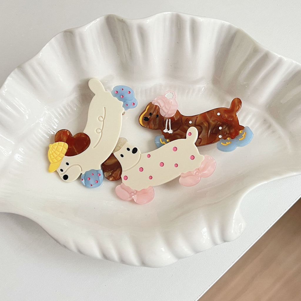 Clip cheveux mignon Polka-dot Dachshund pour les filles