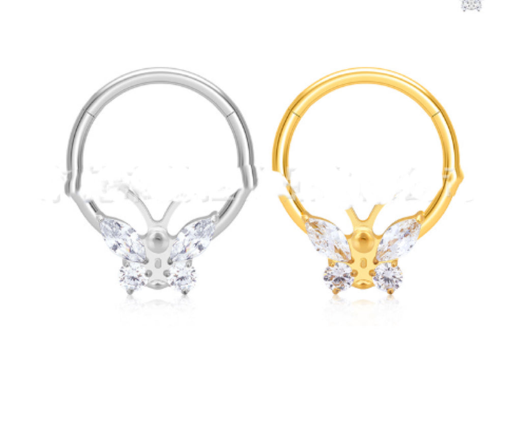 Mode Papillon Inlaid Zircon Fermé Anneau Nez Anneau Boucles d'oreilles Stud Titanium Alliage Humain B