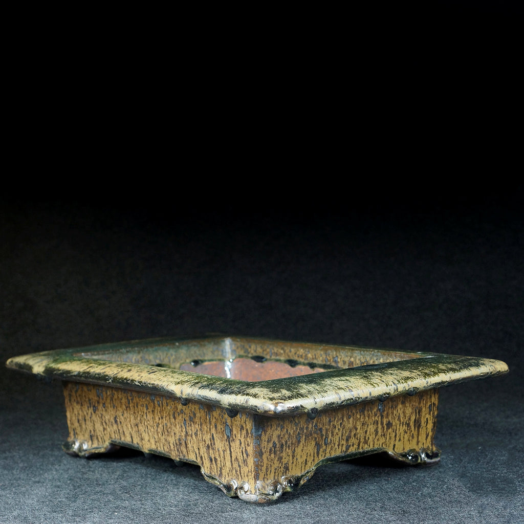 Pot de fleurs rectangulaires de style antique avec large bande émaillée dans le feu de four Jun Ware