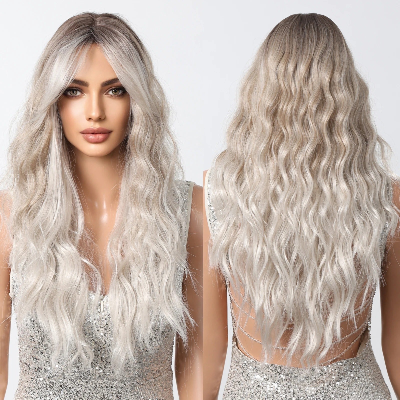 Long cheveux bouclés Perruque pleine tête