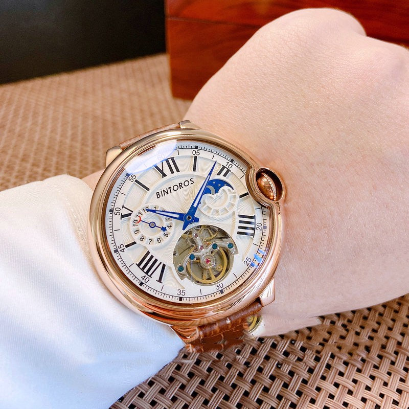 Montre mécanique de tourbillon lumineux multifonctionnel grand cadran pour hommes