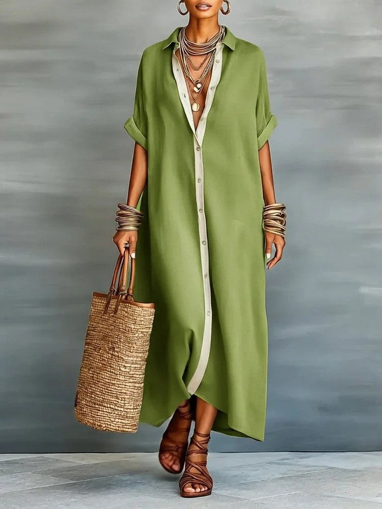 Robe de plage décontractée pour femmes manches courtes Bouton vers le bas Maxi