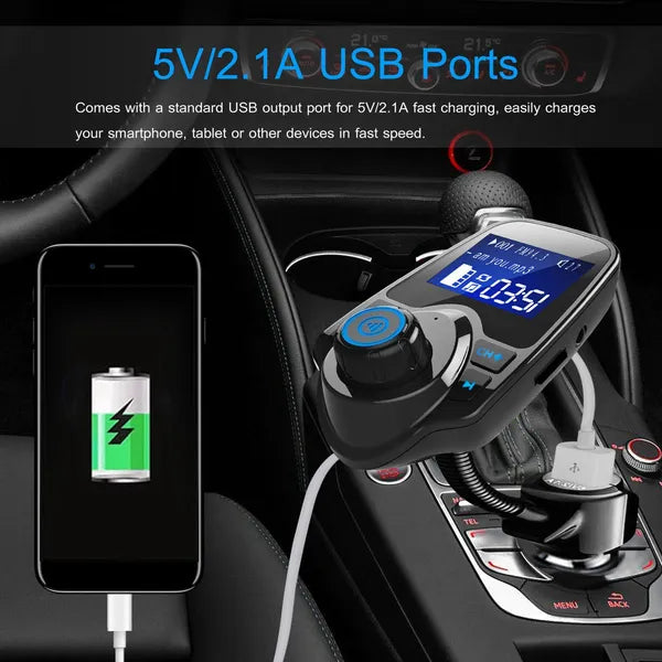 Voiture sans fil FM Transmetteur rapide USB Charge mains libres Call Car MP3 Player Entrée AUX