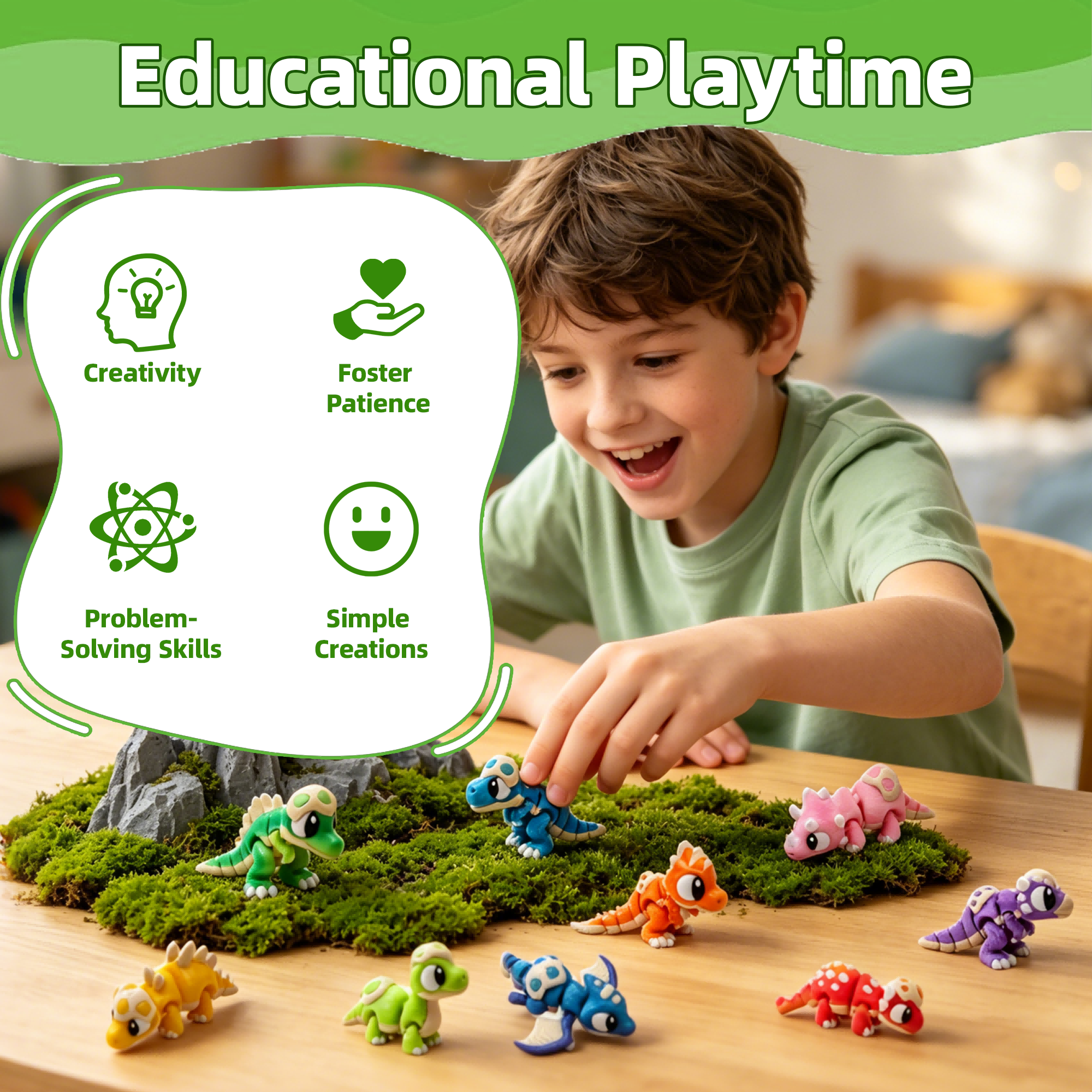 9PCS 3D imprimé Dinosaure Figures 1 Ensemble d'oeufs dinosaure