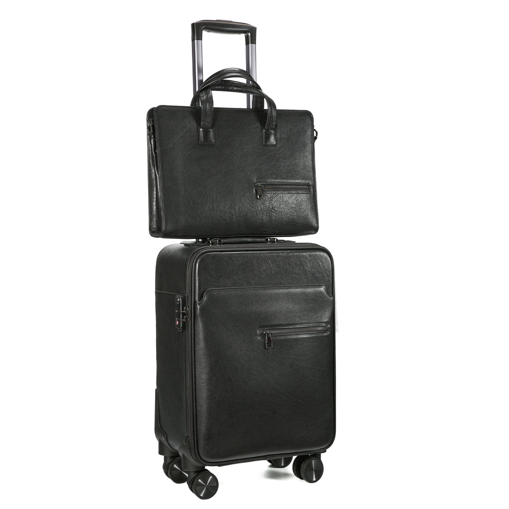 Couche de tête Taureau Pilar Pole Box Universal Wheel Boîte à bagages Retro Leather Black Travel Box