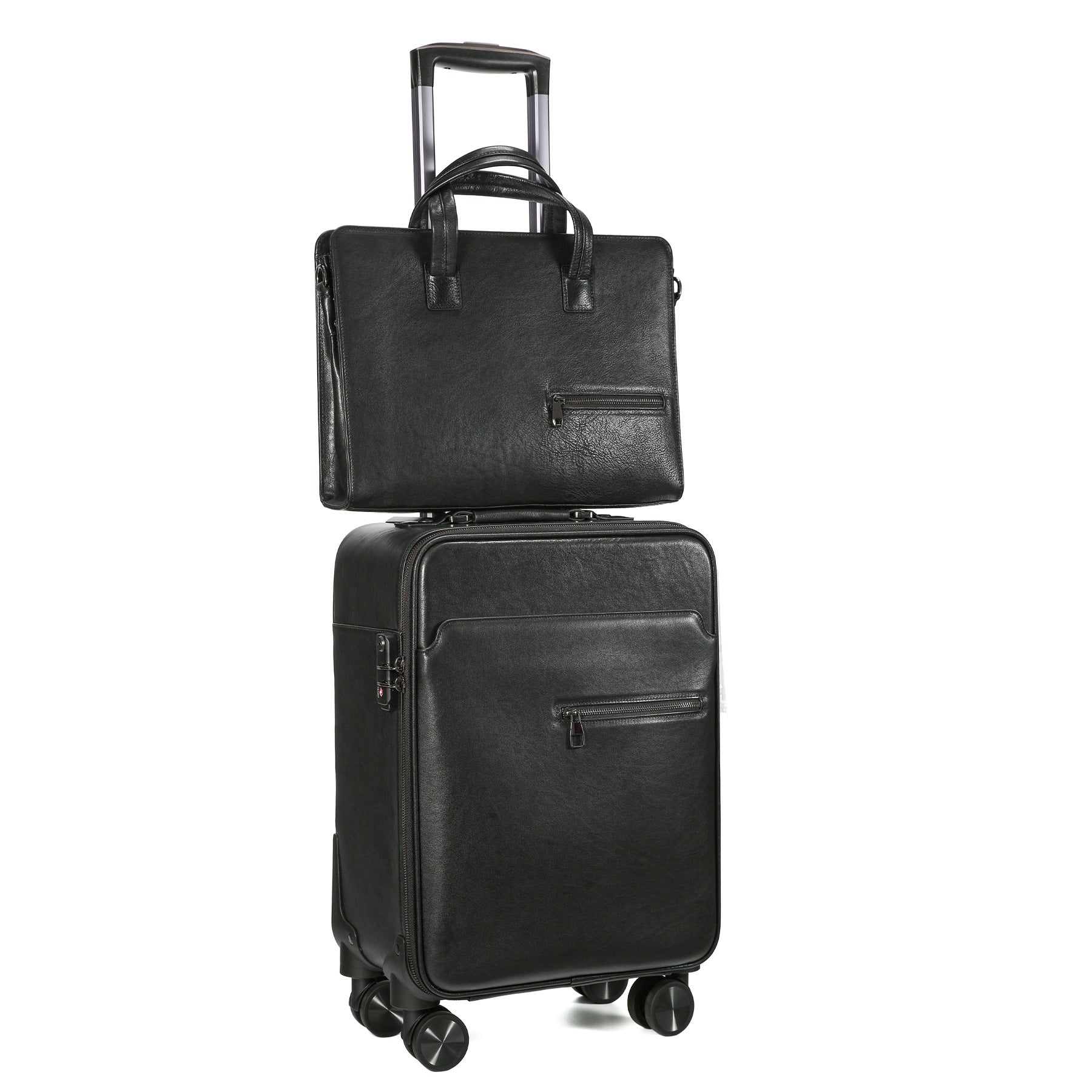 Couche de tête Taureau Pilar Pole Box Universal Wheel Boîte à bagages Retro Leather Black Travel Box