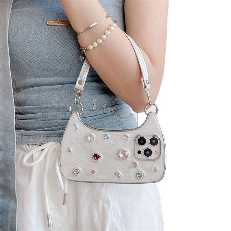 Ins Light luxe brillant diamant sac à main Gem Étui téléphone époxy
