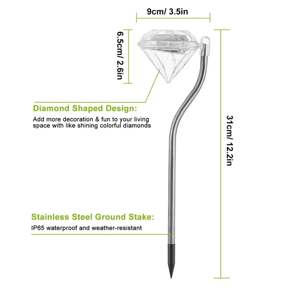 4Pcs Solar Garden Light Outdoor Diamond LED Light IP65 Imperméable