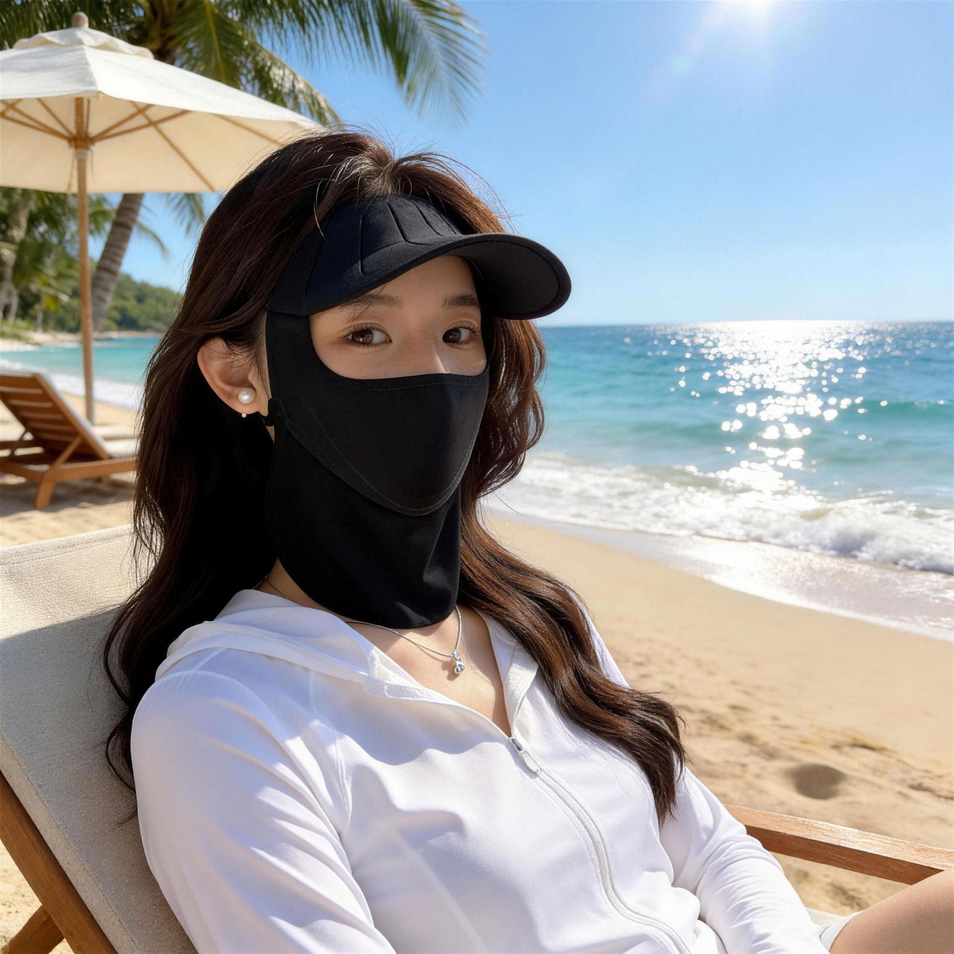 Masque visage protecteur du soleil pour femmes avec une casquette brumeuse