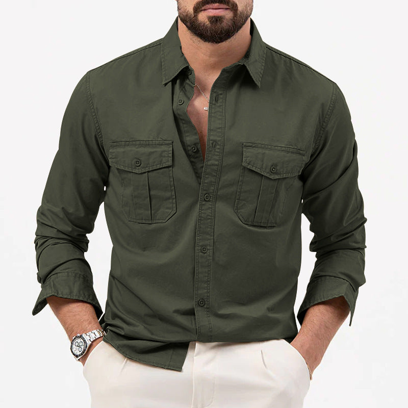 Hommes Multi Pocket Casual manches longues chemise