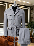 Manteau à manches simples pour hommes Lapel avec plusieurs poches