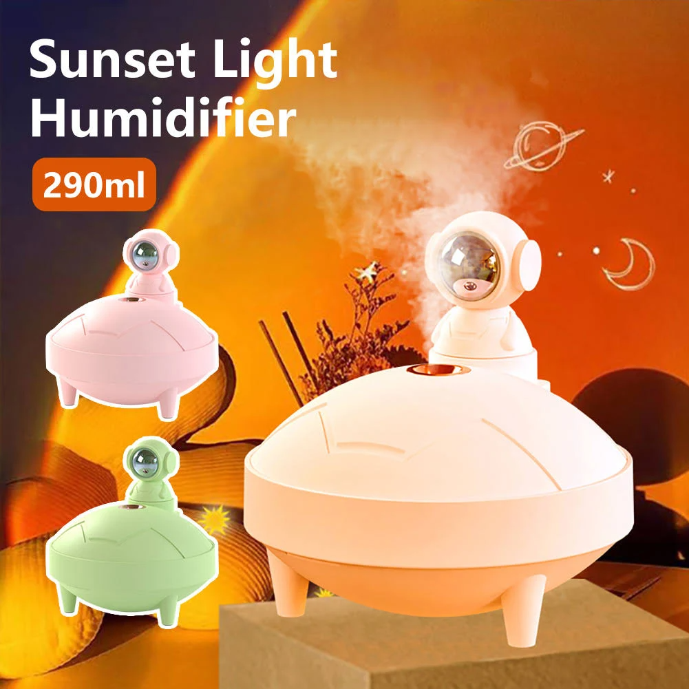 Astronaute Coucher de soleil Humidificateur 2 Mode de pulvérisation 360 degrés Tête tournante Astronaute Lumière